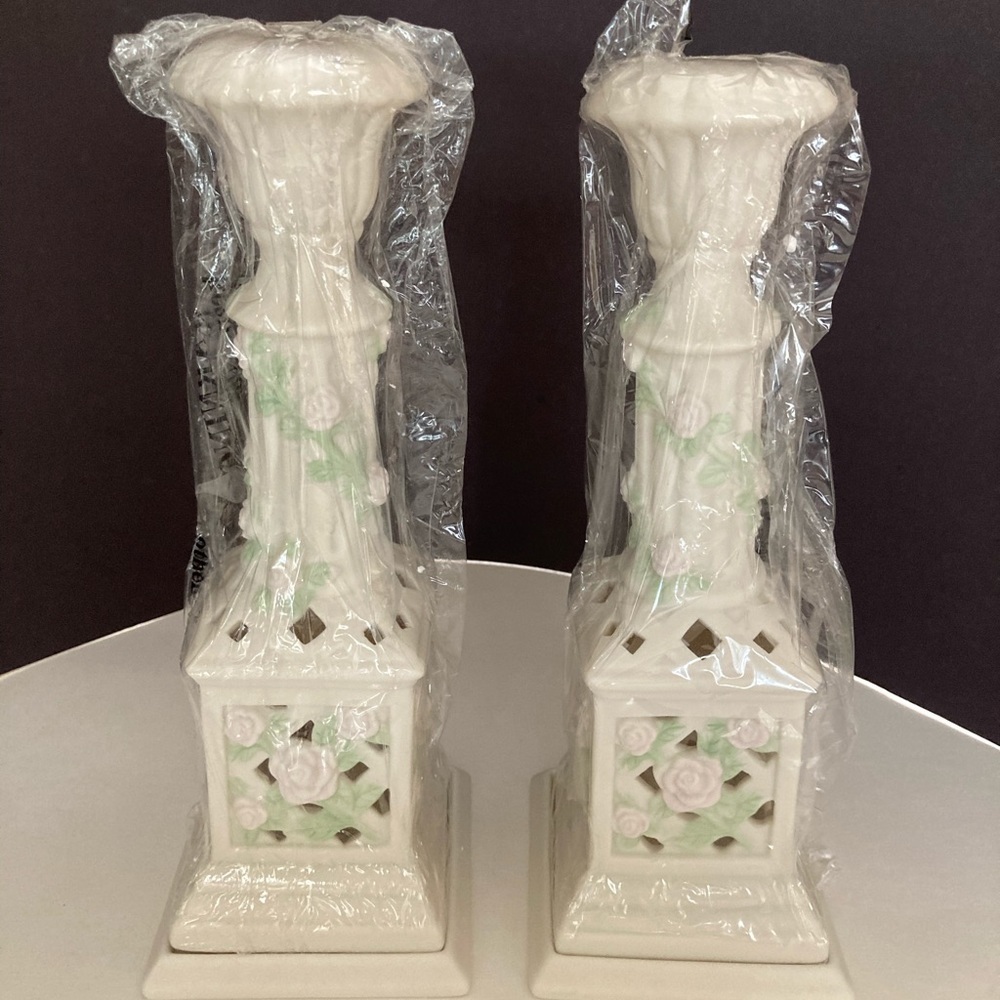 Pair Of Ceramic White Candleholders
